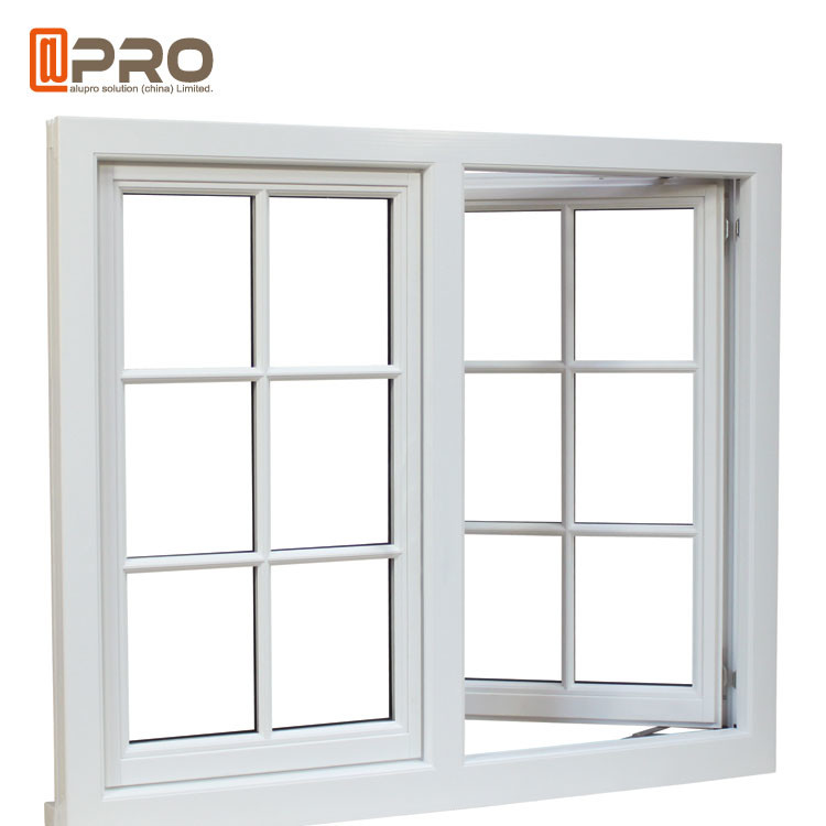 住宅格子設計白いアルミニウム窓が付いている開き窓Windows/アルミニウム ピボット窓を押し出しなさい